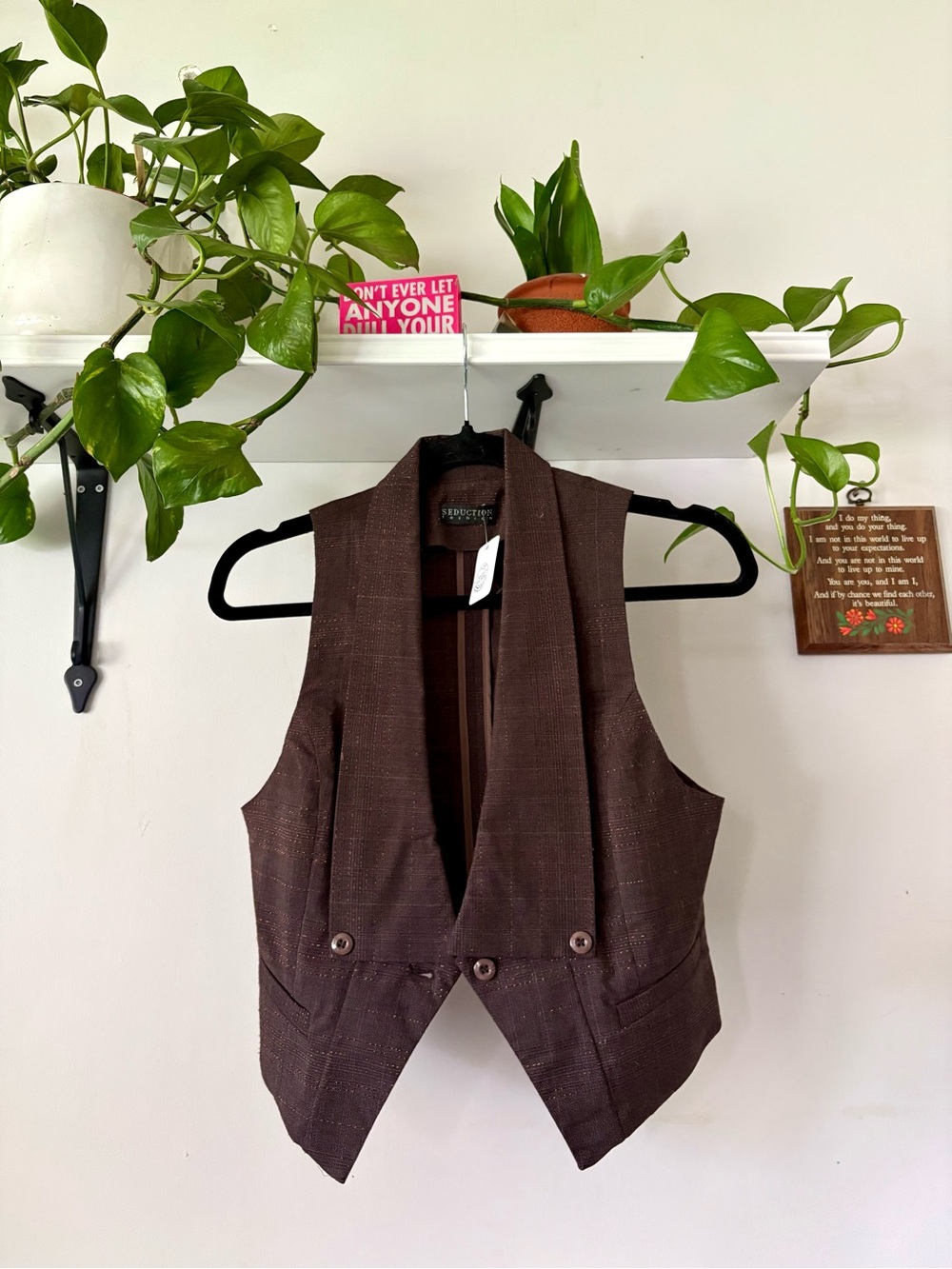Brown Tailored Sleeveless Vest with Notched Front